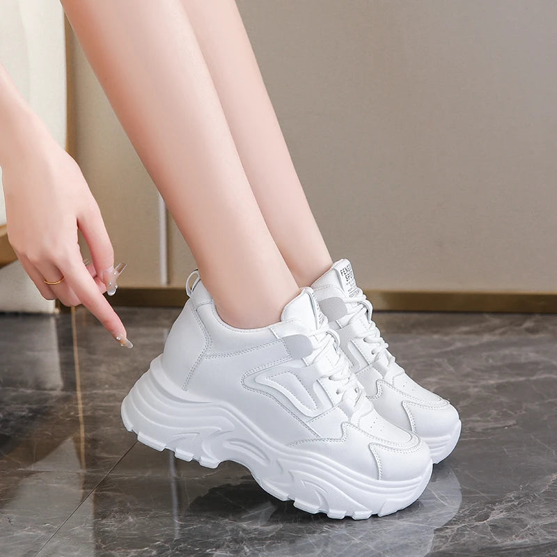White Platform Women's Sneakers Spring Lace-Up Thick Bottom