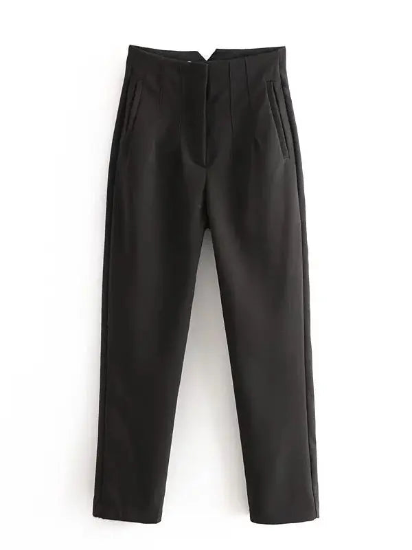Women Light Blue Chic Fashion Office Wear Straight Pants Vintage High Waist Zipper Fly Female Trousers Fashion 2025 Pants