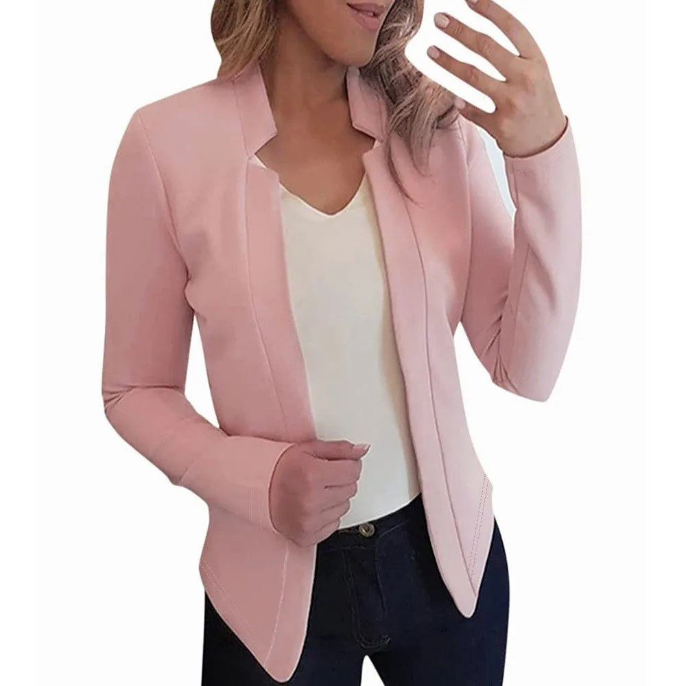 Women's Thin White Blazer Summer Autumn Slim Fit Long Sleeve Open Stitch Office Coat Tops Black Ladies Fashion Outwear