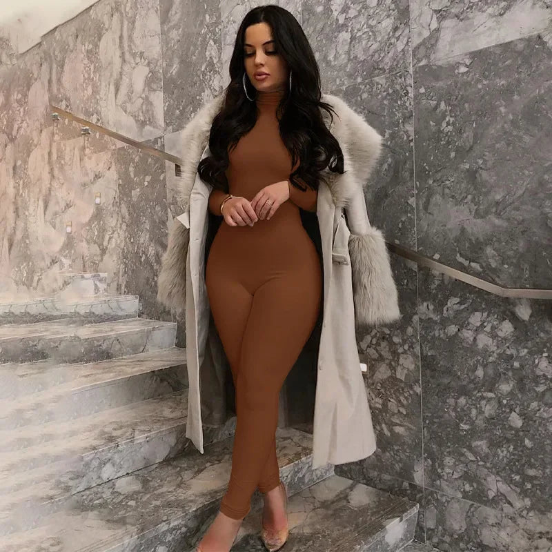 Autumn/winter New Solid Color Tight Sleeve Fleece Lined Jumpsuit Women's Yoga Suit Outdoor Trade