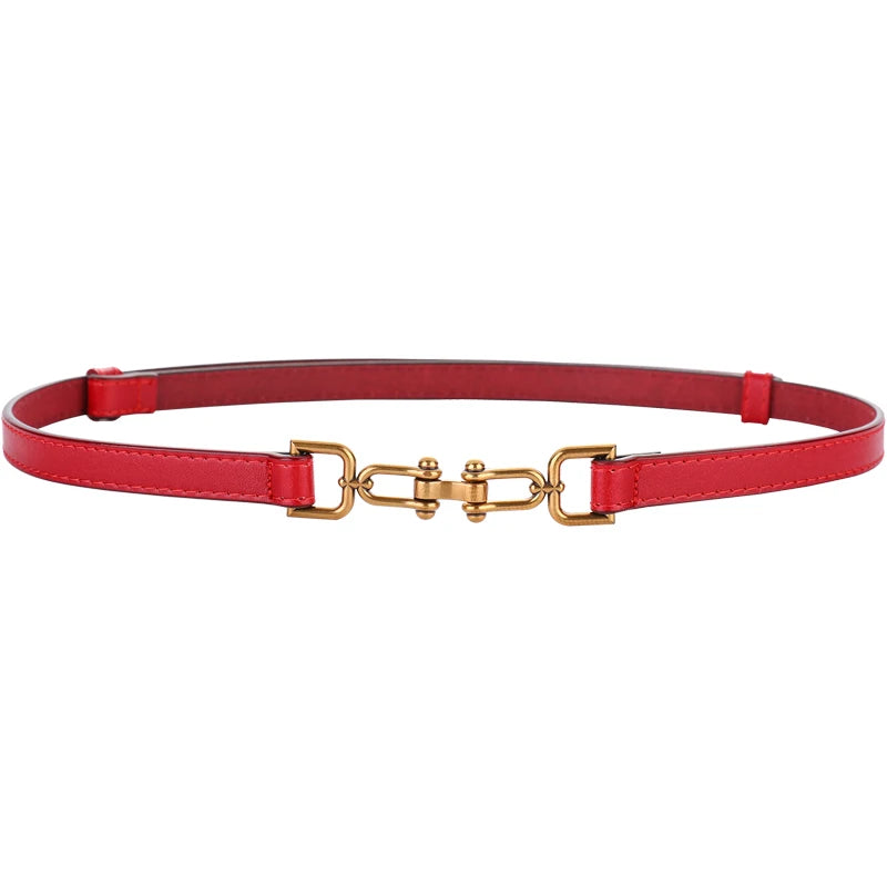 Genuine Leather Belts for Women Slim Waist Belt Patent Leather with Gold Buckle for Dress Adjustable Woman Luxury Belt