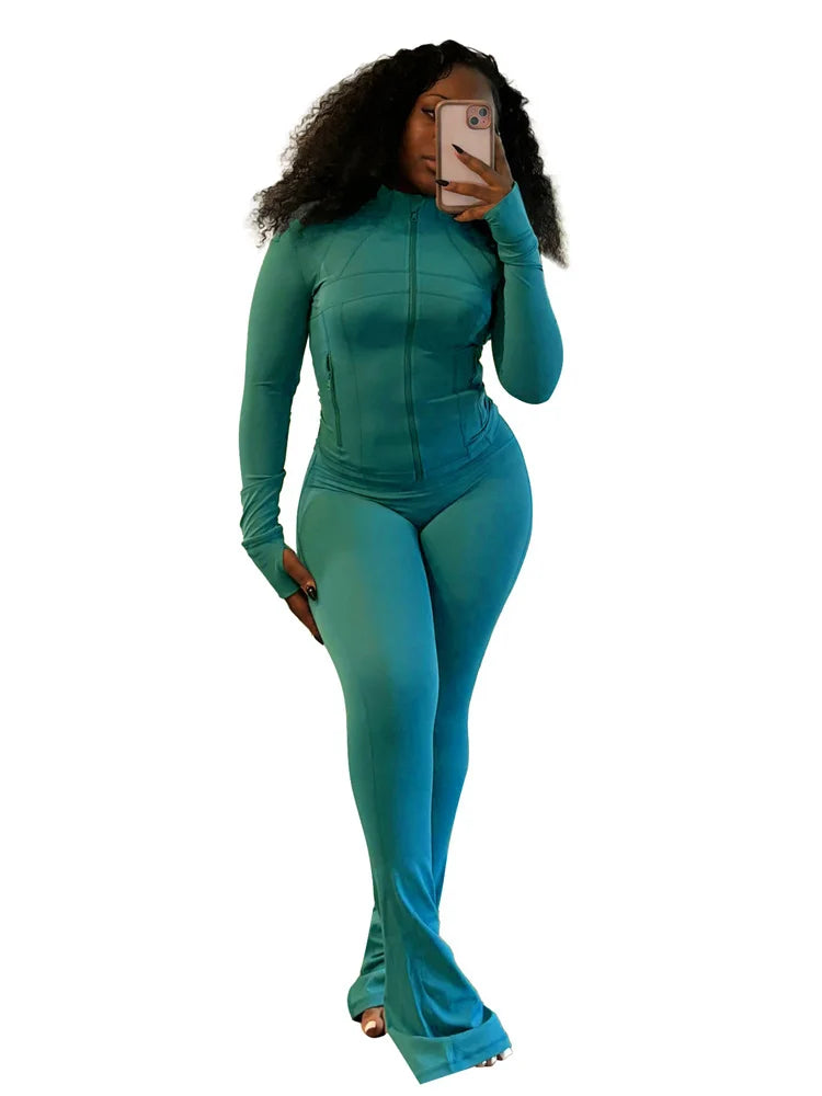 Autumn And Winter New Long Sleeves Zipper Crop top Suits Tracksuits Women's Suits Fashion Pants Female Soild 2 Piece Sets