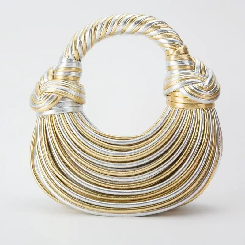 Handbags for Women New Gold Luxury Designer Brand Handwoven Noodle Bags Rope Knotted Pulled Hobo Silver Evening Clutch Chic