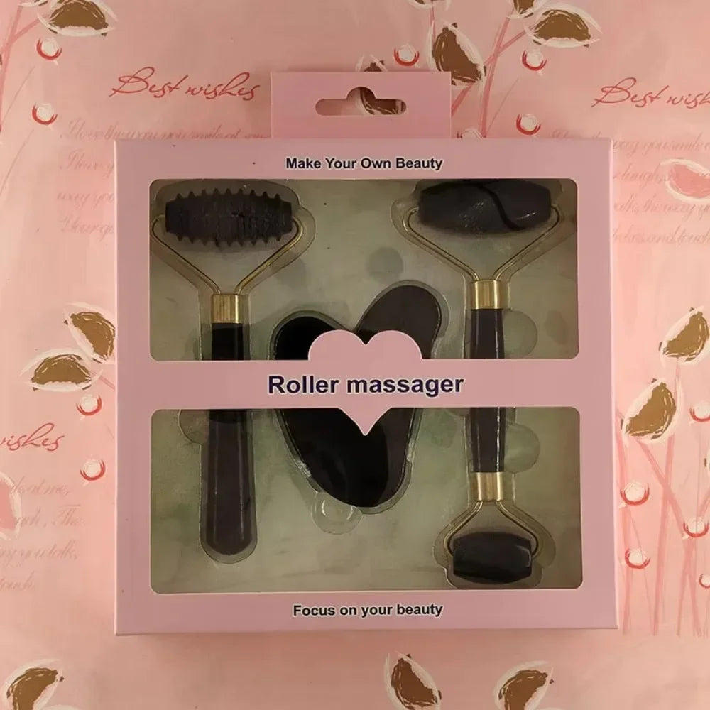 3pcs Resin Roller Massager for Face Body Gua Sha Set Facial Care Beauty Health Massage Tool Roller Non Jade Stone Face Massager