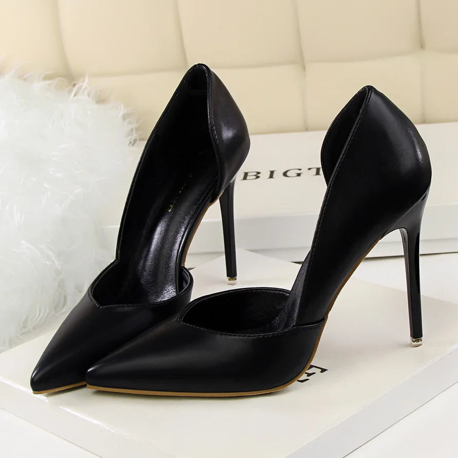 Women 10.5cm High Heels Leather Pumps Escarpins Elegant Sweet Yellow Pink Stiletto Wedding Heels Lady Quality Cheap Party Shoes