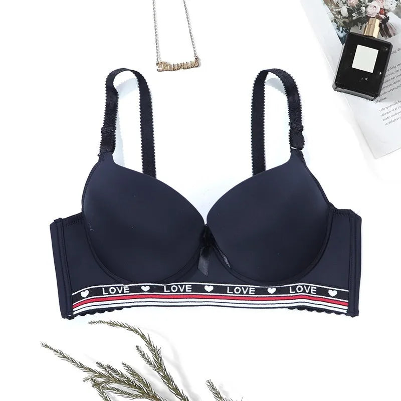 Women Seamless Push-Up Sports And Leisure Bra With Four-Row Hook, Alphabet Decor And Steel Support Underwear C Cup