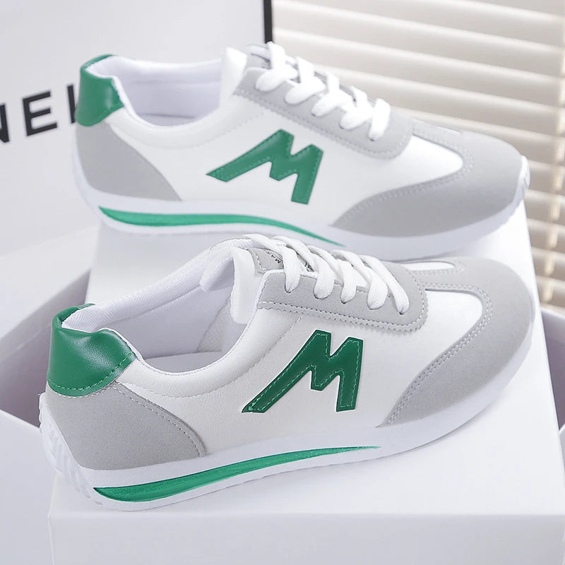 New Women Casual Walking Shoes Summer Flat Lace Up Leather High Quality Sneakers Fashion Flat-Bottomed Female Gump Sneakers