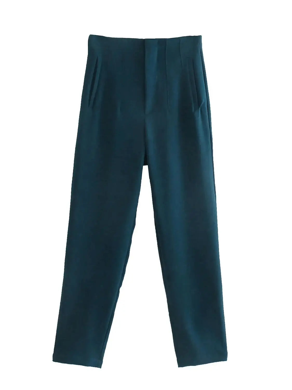 Women Light Blue Chic Fashion Office Wear Straight Pants Vintage High Waist Zipper Fly Female Trousers Fashion 2025 Pants