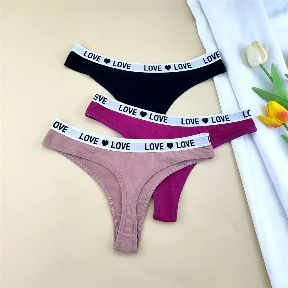 3pcs "Love" Letters Cotton Thong Sexy Ladies Panties Women's G-string Underwear Sexy Yoga Fitness T Pants
