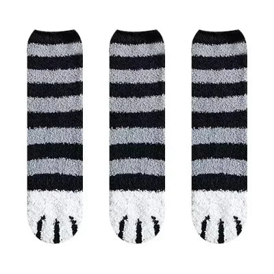 3 Pairs Womens Cats Paw Stripe 3d Socks Kawaii Fun Thick Girls Cartoon Animal Fingers Sock Hosiery Toe Zebra/Tiger/Cat Foot Sox