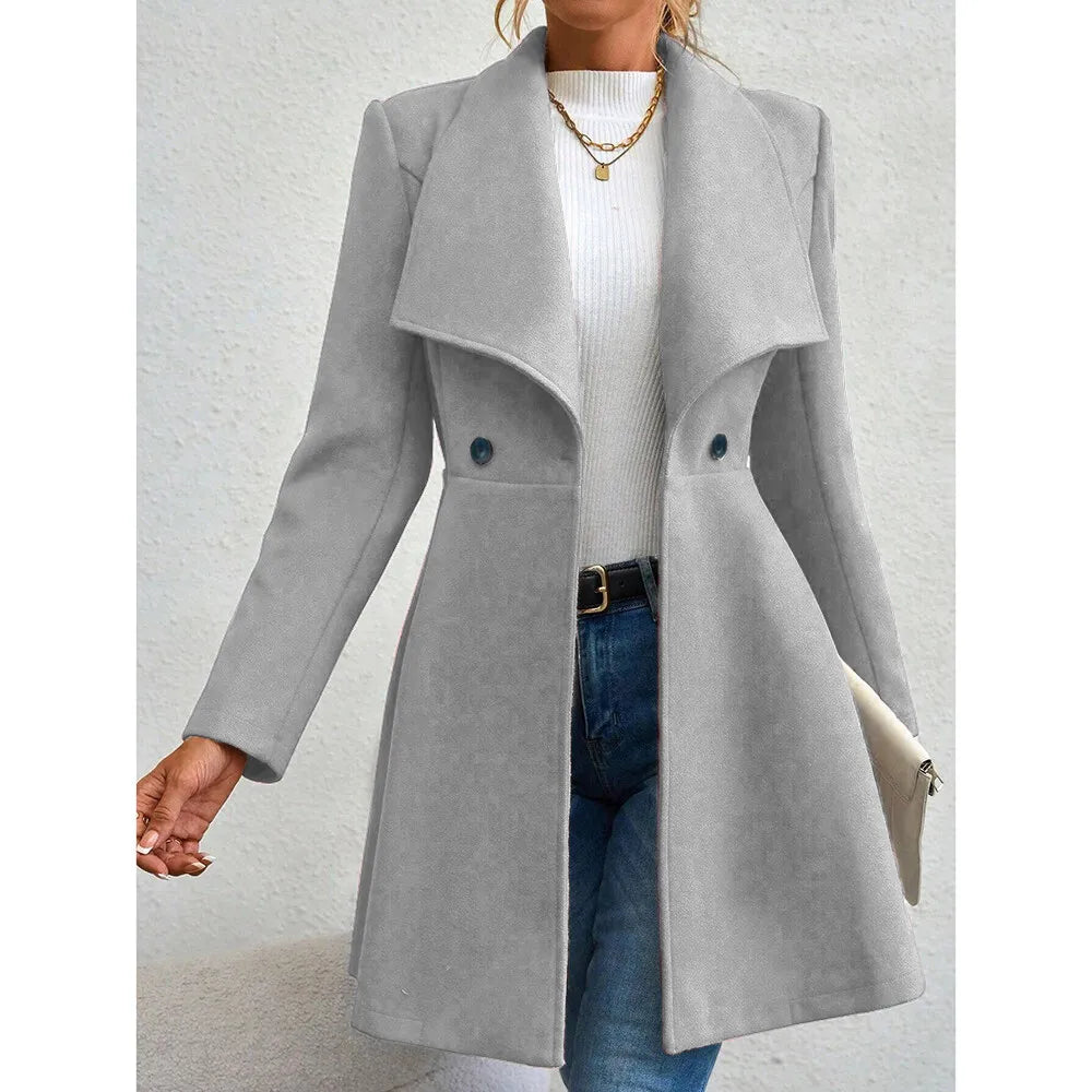Women's Coats Winter Solid Color Long Sleeve Lapel Button-Up Work