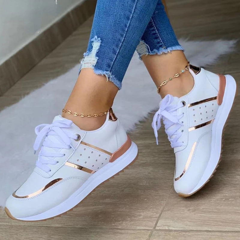 New Women Sneakers Platform Shoes Leather Patchwork Casual Sport Shoes Ladies Outdoor Running