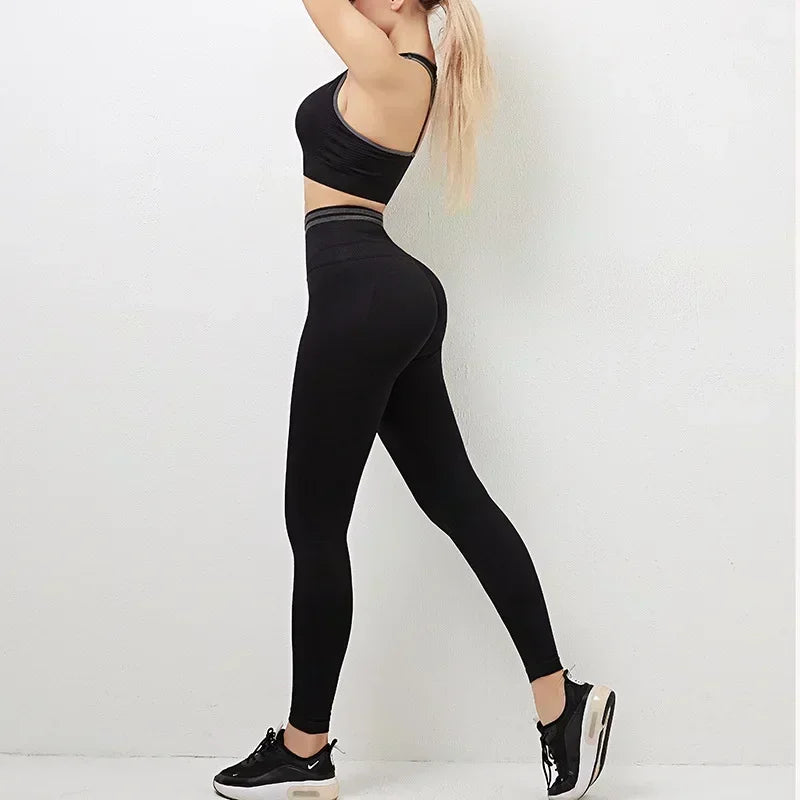 Seamless Yoga Sets Sports Fitness High Waist Hip Raise Pants Long-Sleeved Backless Suit Workout Clothes Gym Shorts Set for Women