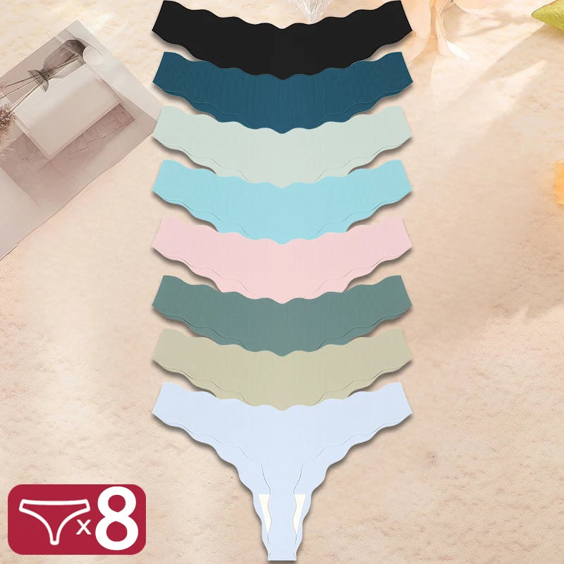 8 Pieces Sexy Lingerie Women Seamless Briefs Ice Silk G-string Female Underpants for Women Elasticity Thongs Secret G-string