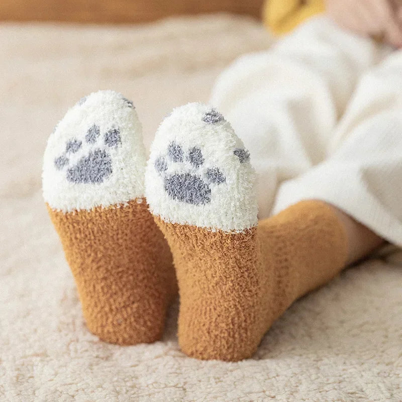 3 Pairs Womens Cats Paw Stripe 3d Socks Kawaii Fun Thick Girls Cartoon Animal Fingers Sock Hosiery Toe Zebra/Tiger/Cat Foot Sox