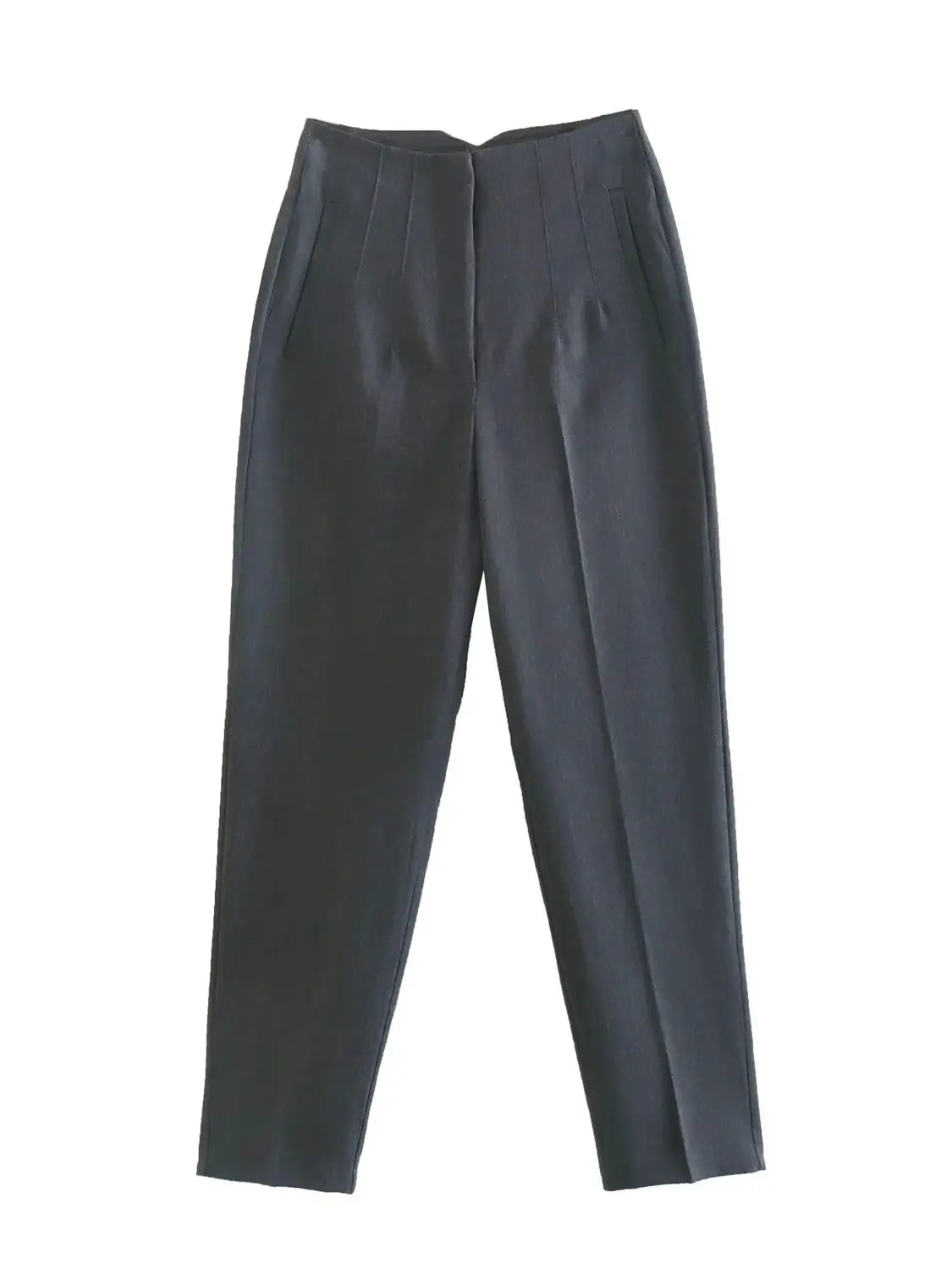Women Light Blue Chic Fashion Office Wear Straight Pants Vintage High Waist Zipper Fly Female Trousers Fashion 2025 Pants
