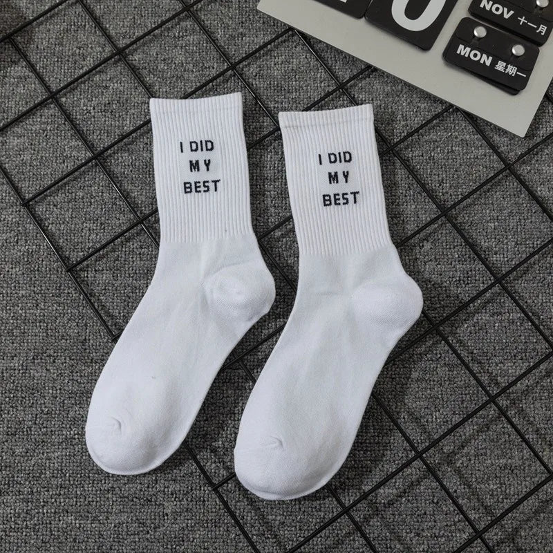 Simple European and American street letters white women's socks
