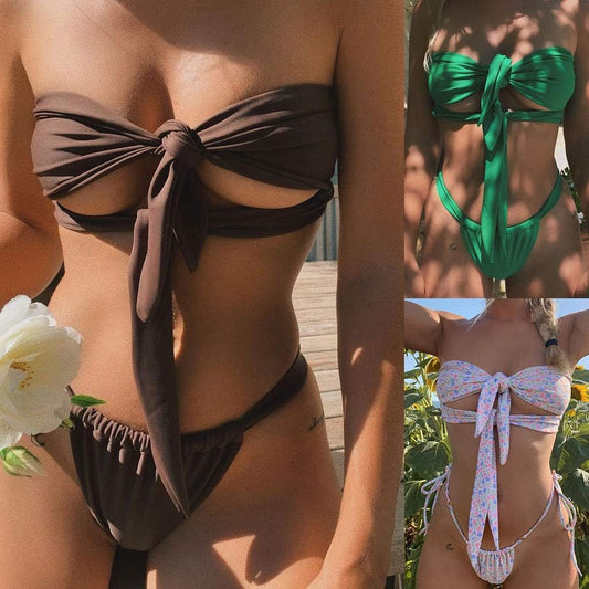 Women's 2 Piece Set Strapless Tie Knot Swimsuit