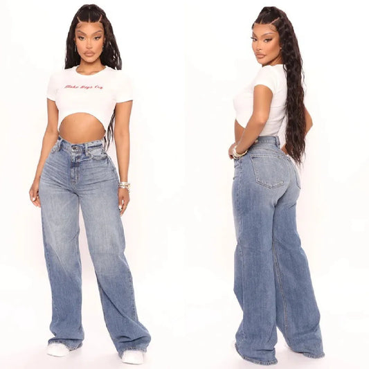 New High Waist Baggy Jeans For Women Fashion Loose Denim Wide Leg Pants Casual Female Clothes XS-XL
