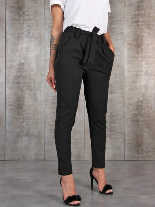 Girl Spring Summer Autumn Casual Slim Chiffon Thin Pants For Women High Waist Black Khaki Green Pants Woman Trousers