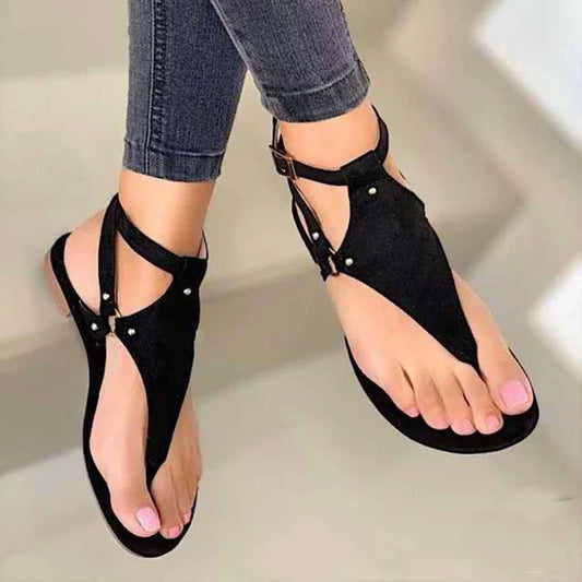 Summer Women Sandals Flats Leather Strap Buckle Ladies Roman Fashion Women Sandals