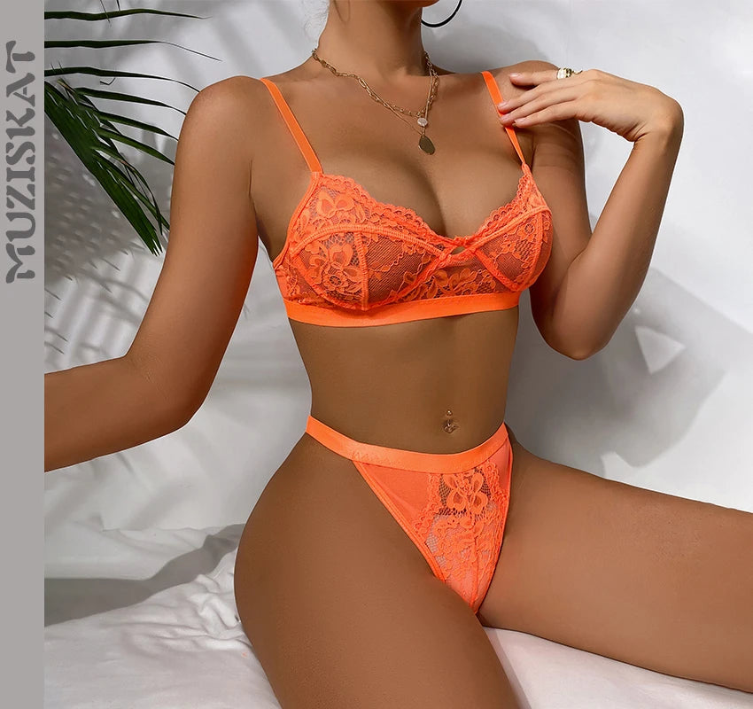 MUSISKAT Sexy underwear set woman 2-piece lace embroidery sensual lingerie thongs underwire push up bra exotic sets