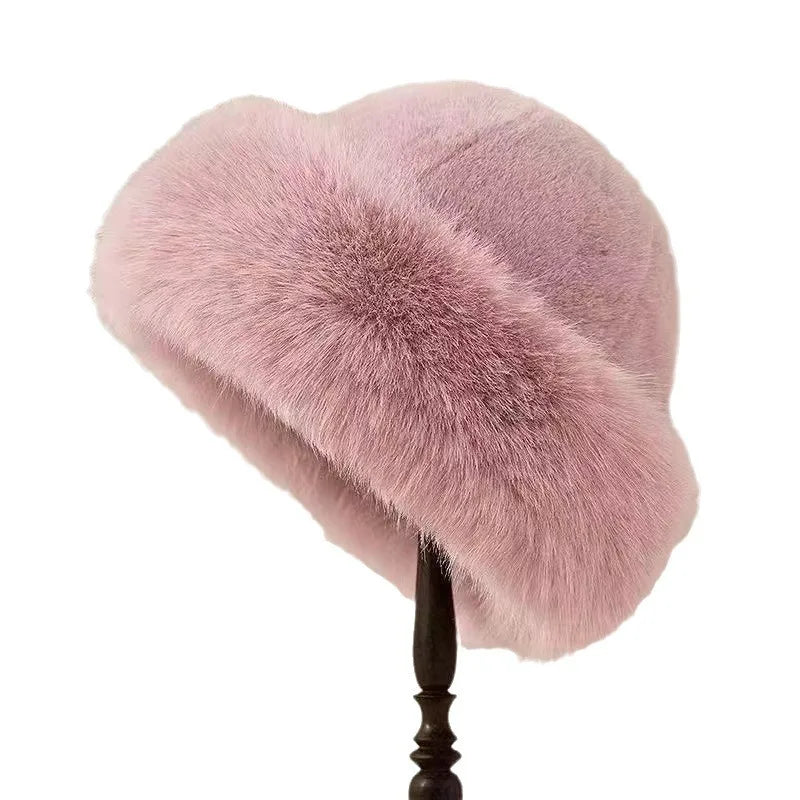 Mongolian Hat Women's Cotton Hat Warm and Eye-catching Versatile Ear Protection Water Bucket Plush Basin Hat
