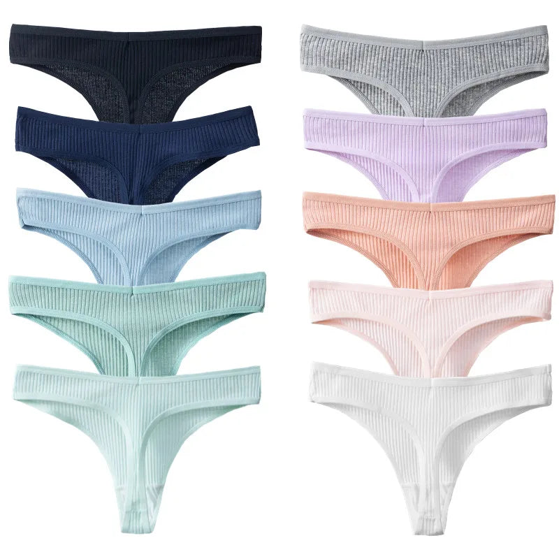 10PCS/Set Women's Panties Cotton Striped Underwear Sexy Sports Thongs Lingerie Soft Comfortable G-Strings Hot T-Backs