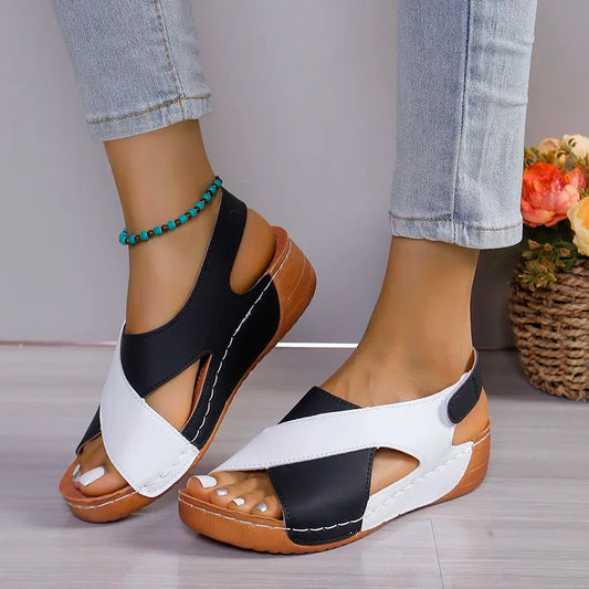 New women's contrast color sandals, pink peep toe, non-slip beach shoes, woman, comfortable platform, Roman sandals