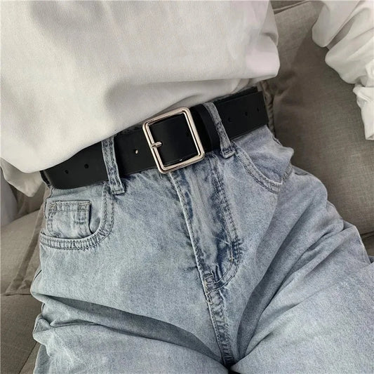 2023 Women Belt Soft Pu Leather Belt Square Buckle Pin Buckle Jeans Black Belt Chic Luxury Brand Fancy Vintage Belt Female