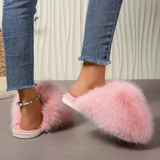 Slippers for Women Anti-slip Round Head Keep Warm One Kick Shoes for Women Suede 2024 New Light Home Slipper