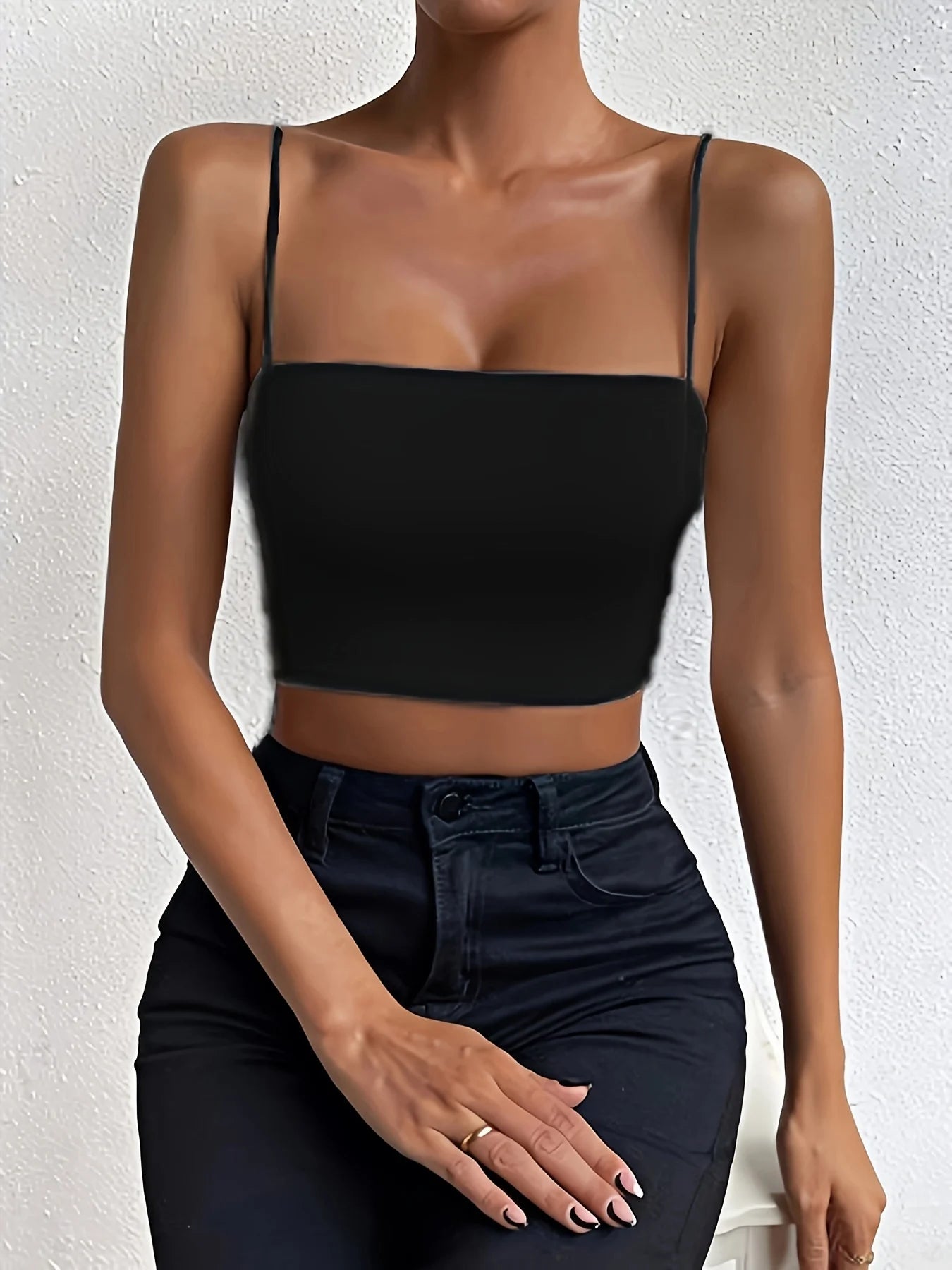 Stylish Solid Spaghetti Strap Cami Crop Top - Flattering Sleeveless and Backless Design - Lightweight, Fashion Forward Women's Clothing