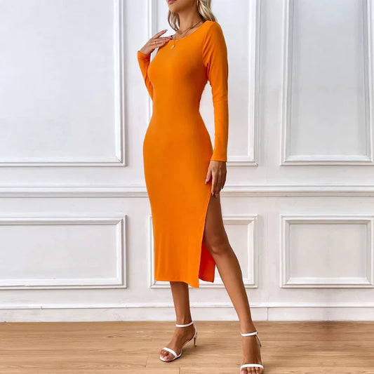 New Women's Sexy Backless Slim Temperament Long-sleeved Dress