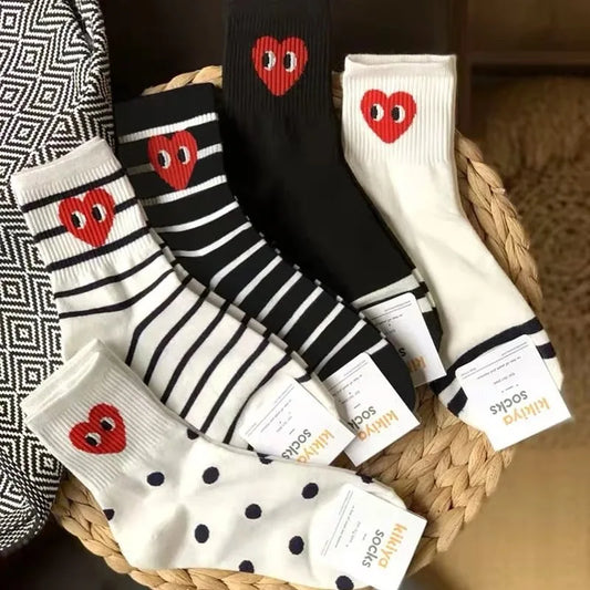 black and white striped polka dot solid color love tide socks sports ins style trend casual socks