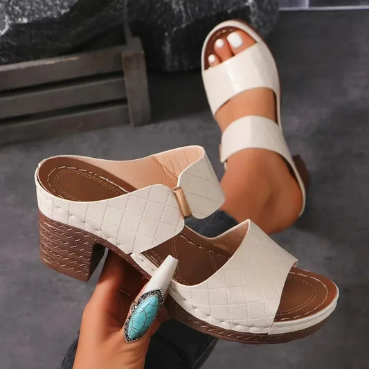 Women Summer Lightweight Hollow Sandals High Heels New Dress Chunky Open Toe Slippers Female 2024 Casual Slingback Slides Shoes