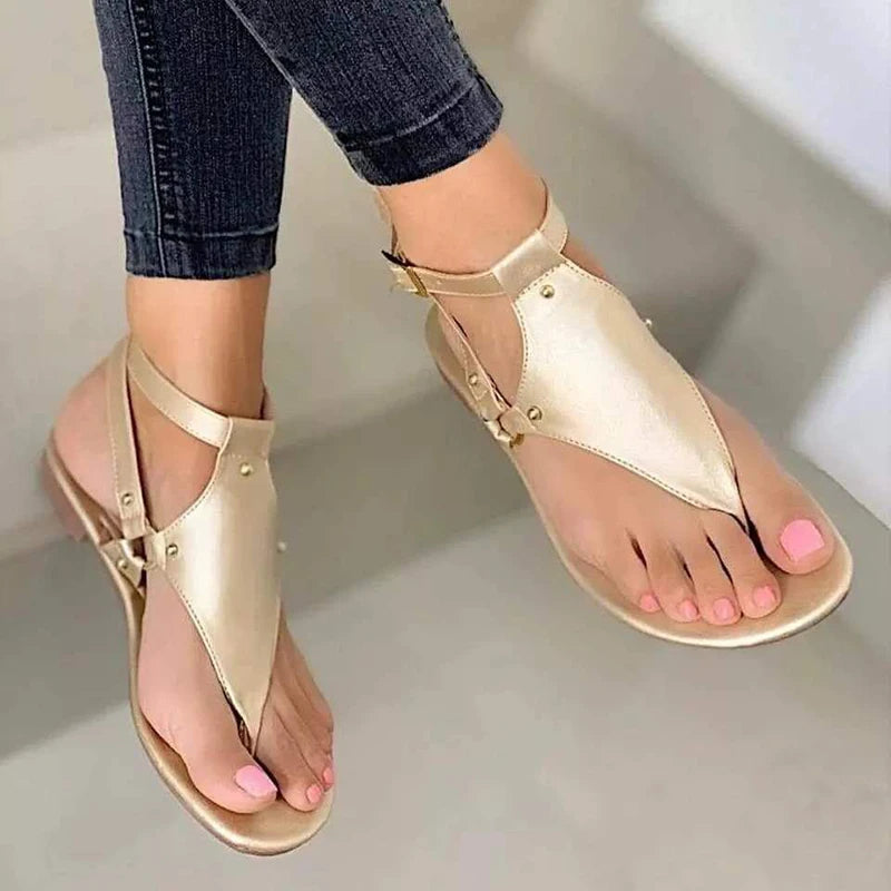 Summer Women Sandals Flats Leather Strap Buckle Ladies Roman Fashion Women Sandals
