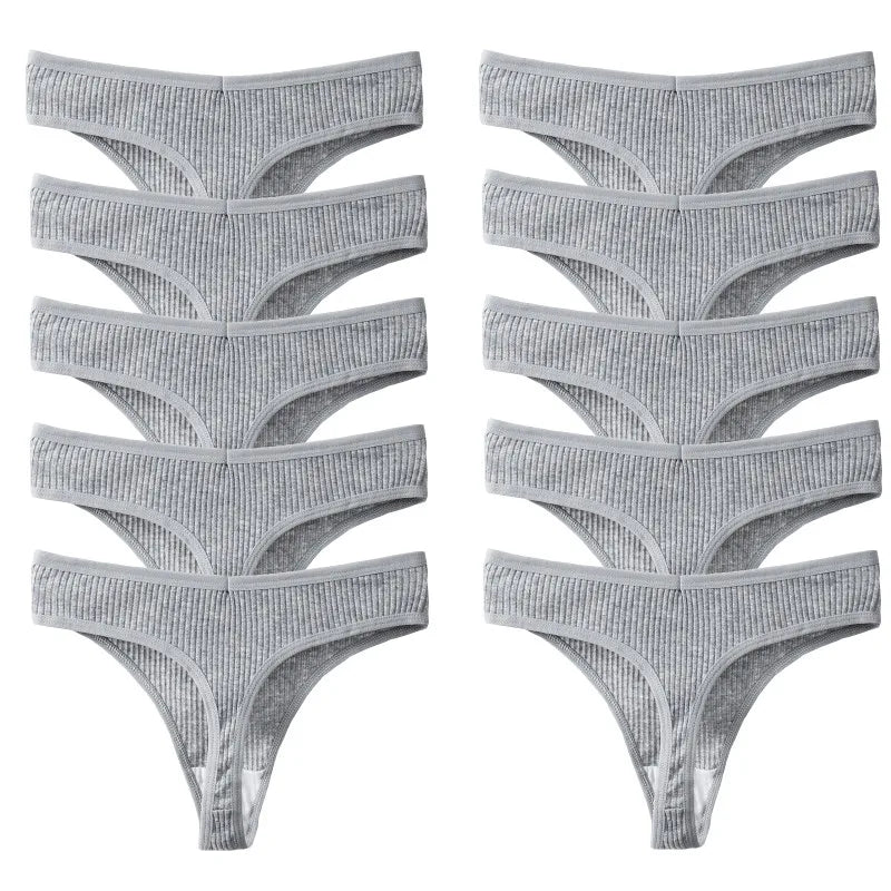 10PCS/Set Women's Panties Cotton Striped Underwear Sexy Sports Thongs Lingerie Soft Comfortable G-Strings Hot T-Backs