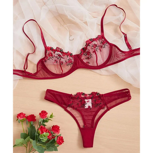 Round Up Night Beautiful Sexy Women 2-piece Floral Embroidery Underwear Sexy Erotic Lingerie Underwear Sexy Sets