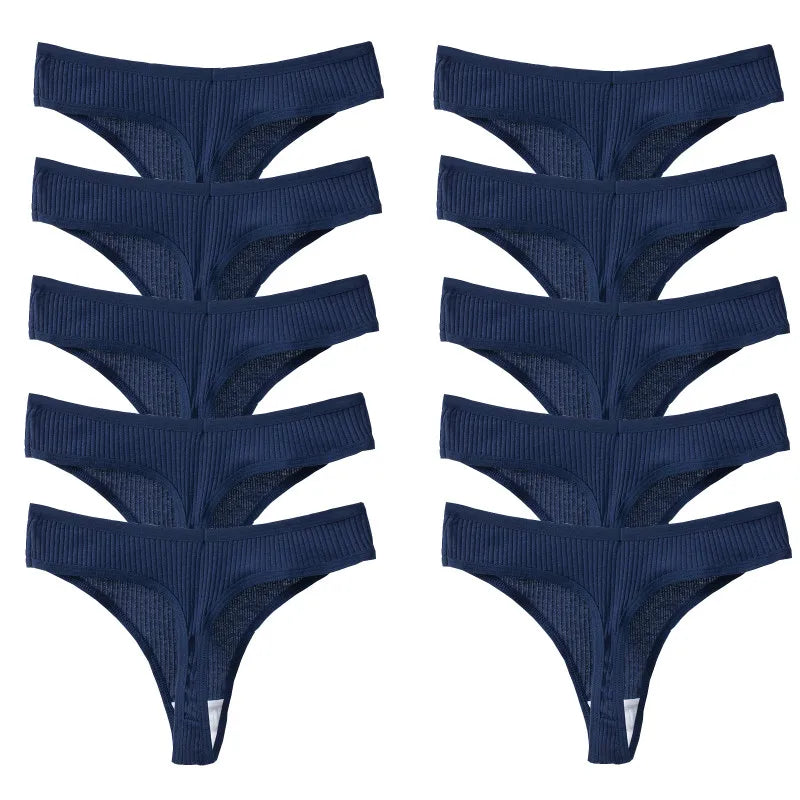 10PCS/Set Women's Panties Cotton Striped Underwear Sexy Sports Thongs Lingerie Soft Comfortable G-Strings Hot T-Backs