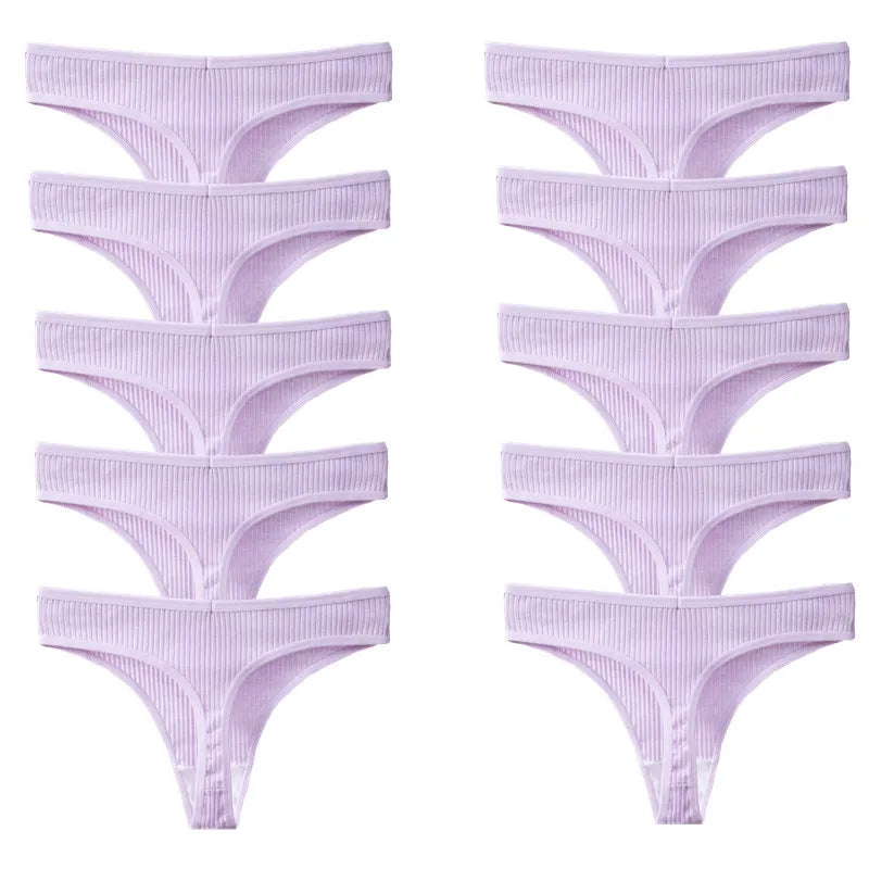 10PCS/Set Women's Panties Cotton Striped Underwear Sexy Sports Thongs Lingerie Soft Comfortable G-Strings Hot T-Backs