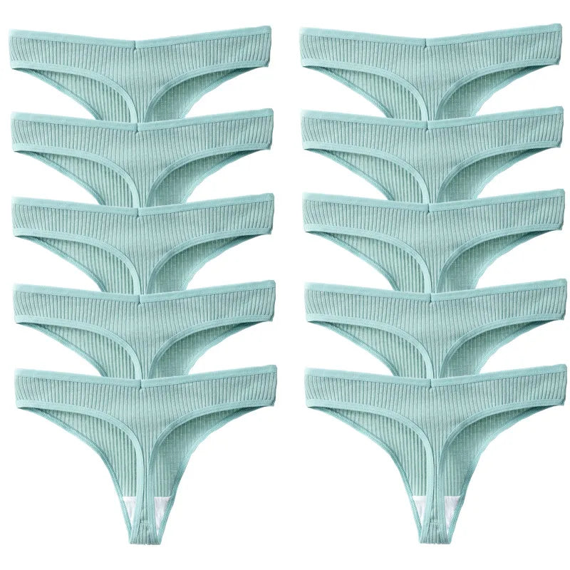 10PCS/Set Women's Panties Cotton Striped Underwear Sexy Sports Thongs Lingerie Soft Comfortable G-Strings Hot T-Backs