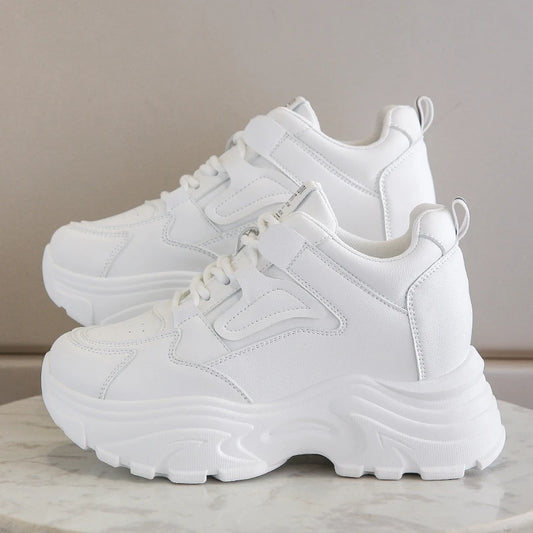 White Platform Women's Sneakers Spring Lace-Up Thick Bottom