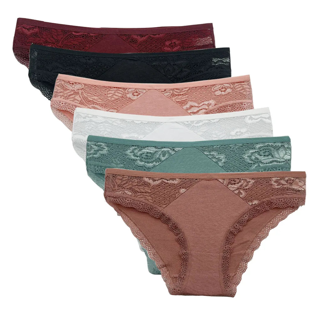 5Pcs/Set New Arrival Low Rise Ladies Sexy Lace Panty Briefs Panties for Women Lingerie Cotton Underpants