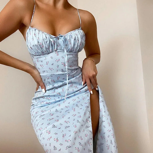 Women Elegant Floral Beach Vacation Bodycon Streetwear Long Dress 2024 Summer Clothes