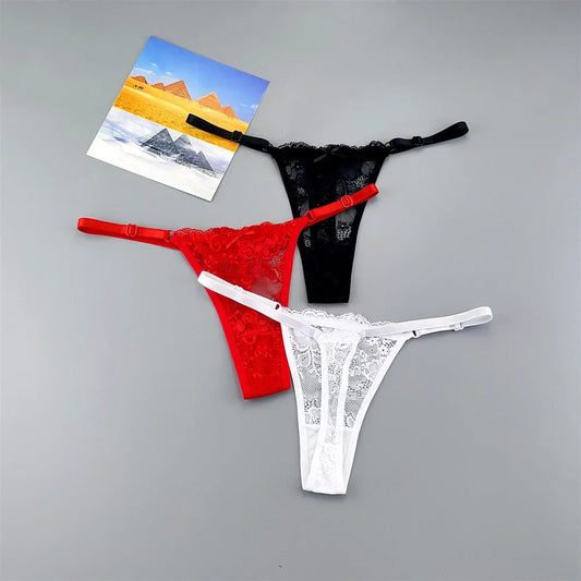 3Pcs Sexy Thongs Underwear for Women Perspective Lace G-String Panties Low Waist Plus Size Hot Wife Gift
