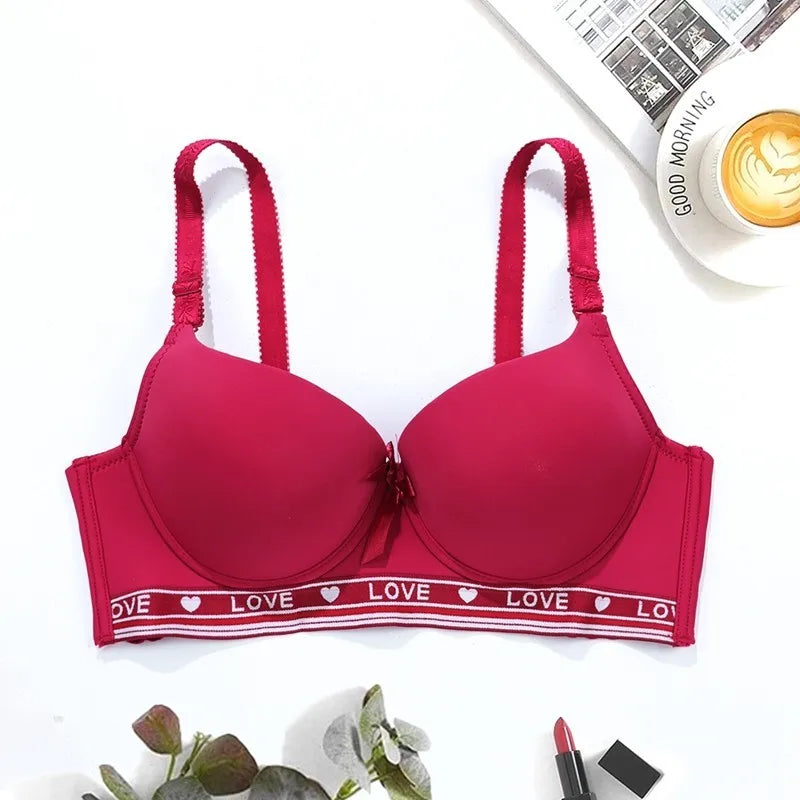 Women Seamless Push-Up Sports And Leisure Bra With Four-Row Hook, Alphabet Decor And Steel Support Underwear C Cup
