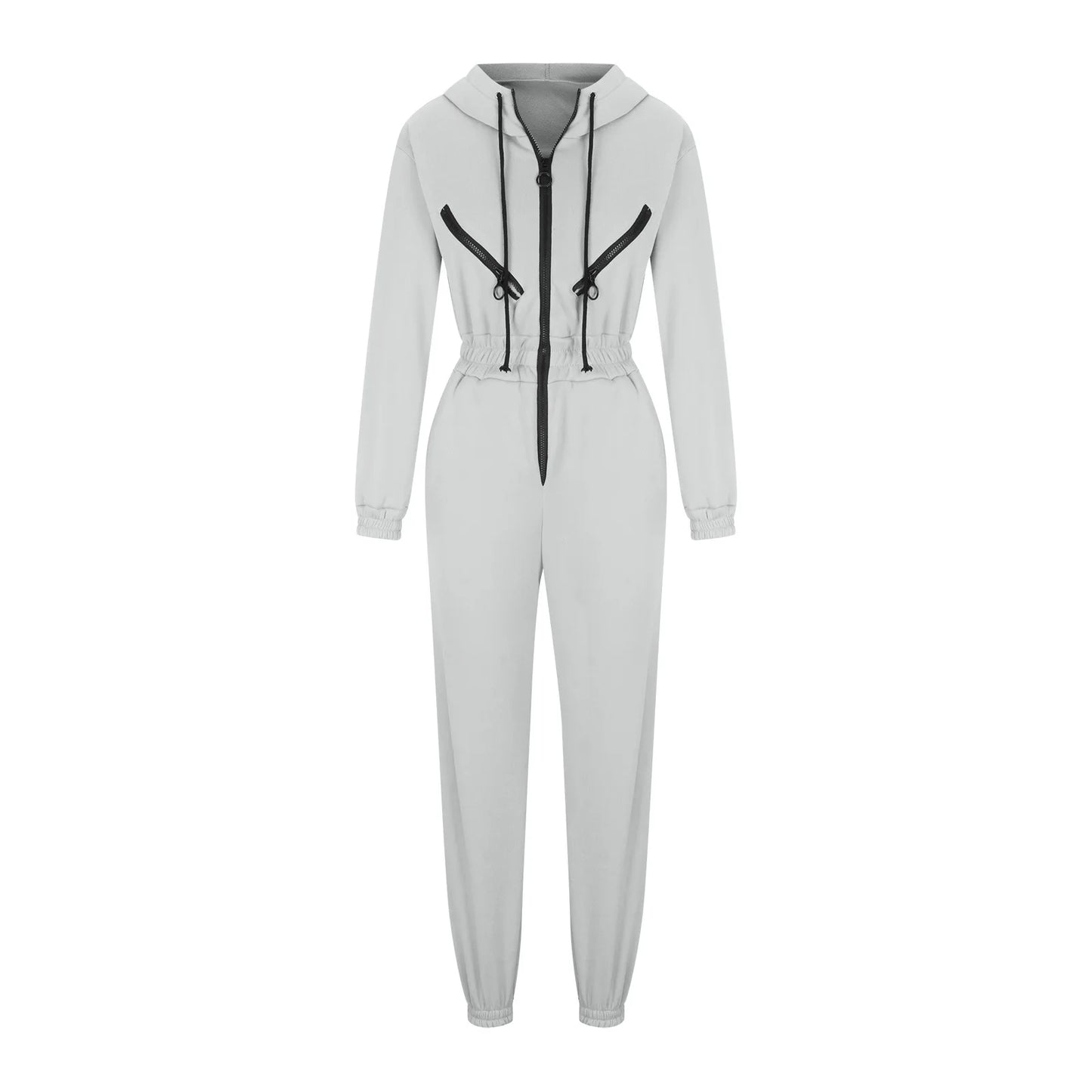 Autumn Women Monochrome Long Sleeve Jumpsuit Solid Color Zip-Up Sportswear Female Winter Casual Tracksuit Fashionable Hoodies