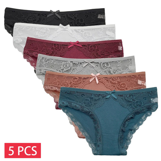 5Pcs/Set New Arrival Low Rise Ladies Sexy Lace Panty Briefs Panties for Women Lingerie Cotton Underpants