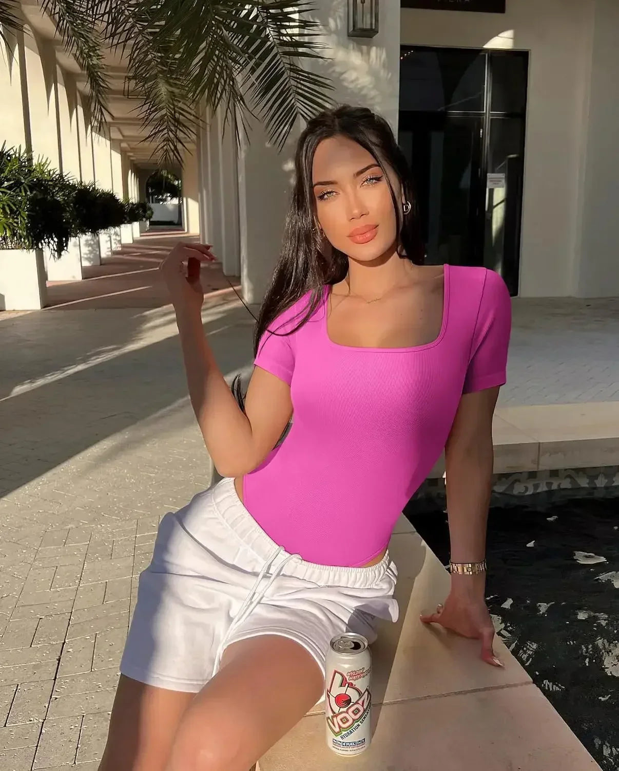 Summer sexy short sleeve ribbed square neck thong bodysuits one piece square bodysuits tummy control body shapers