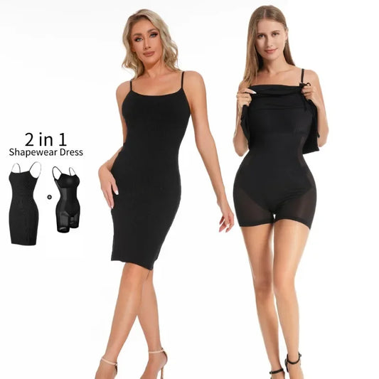 New Summer Sexy Spaghetti Strap Camisole Mini Dress 2 in 1 Shapewear Dress Women Bodycon